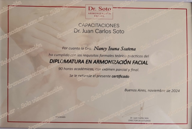 Certificado: Diplomatura en Armonización Facial — Dr. Juan Carlos Soto, 2024